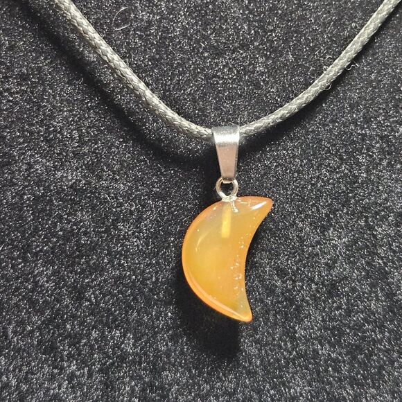 Brown Semiprecious Crescent Moon Pendant Black Cord Necklace 24-26" - Picture 4 of 12